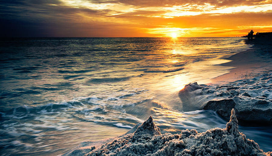 Sandcastle Sunset Beach-Destin Florida Orange Sea Shore Art Photograph by Eszra