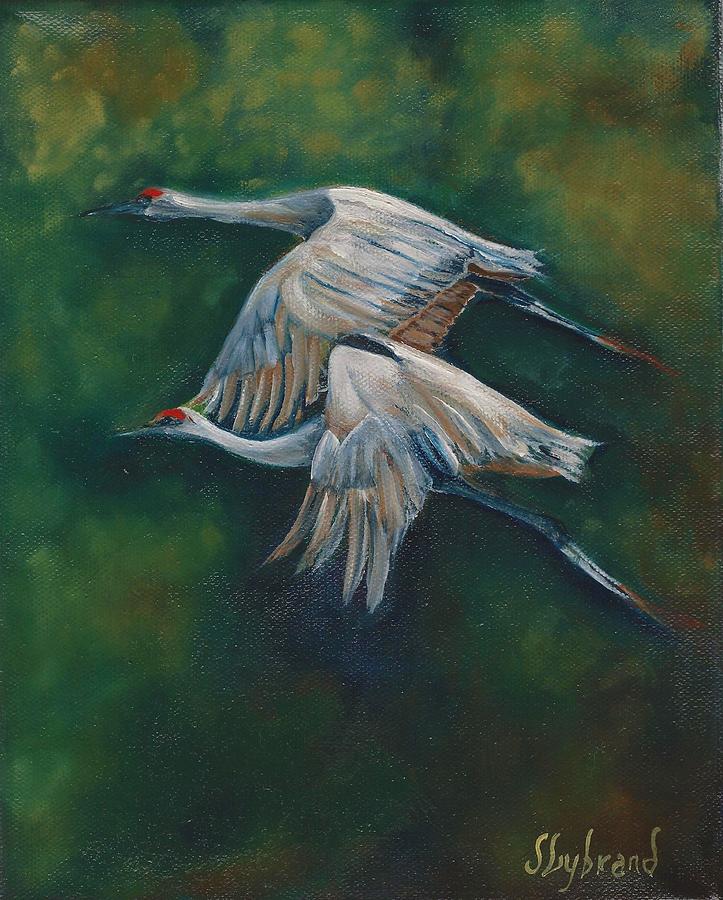 Sandhill Cranes in Flight Painting by Judy Lybrand Fine Art America