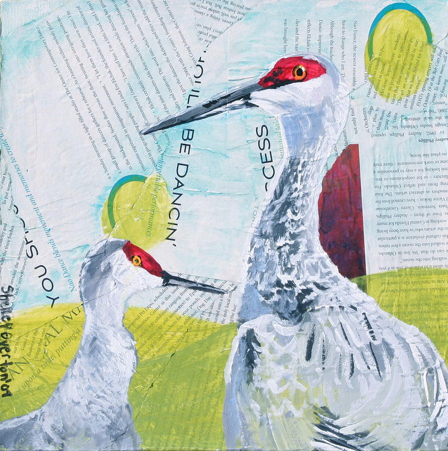 Sandhill Cranes Mixed Media by Shelley Overton