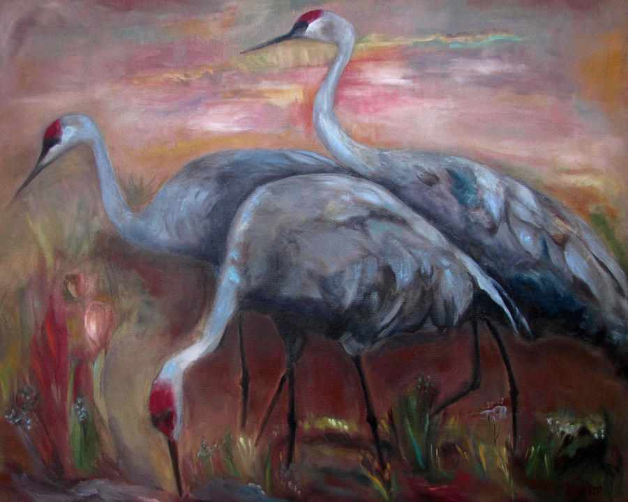 Bird Painting - Sandhill Cranes by Susan Hanlon