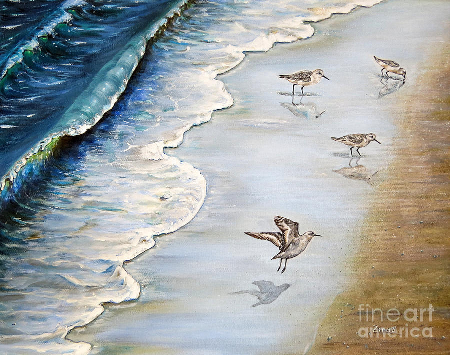 Sandpipers on the beach Painting by Zina Stromberg
