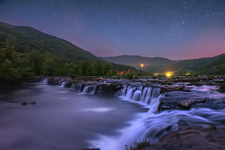 Waterfall Photograph - Sandstone Falls at Night by Mary Almond
