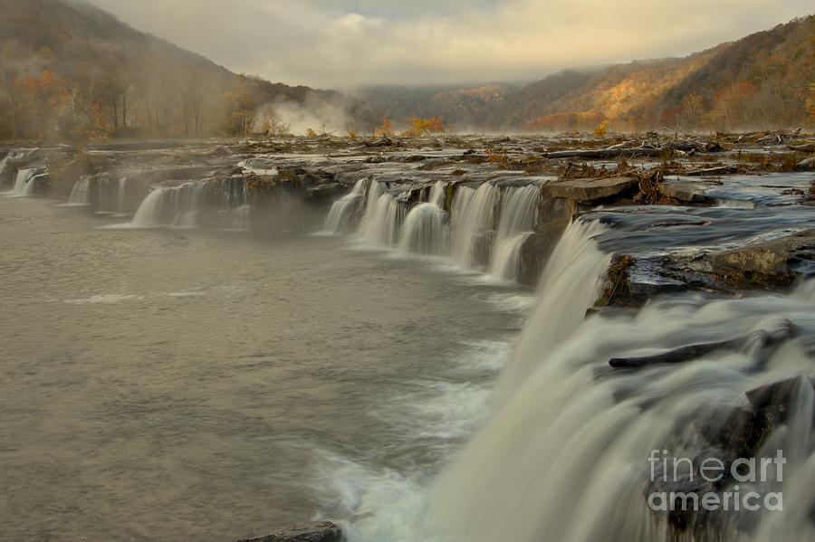 Sandstone Falls Foggy Morning Photograph by Adam Jewell