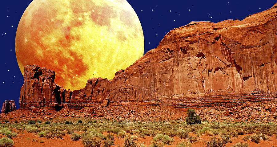 Sandstone Rocks Fantasy Full Moon Digital Art Photograph by A Macarthur Gurmankin