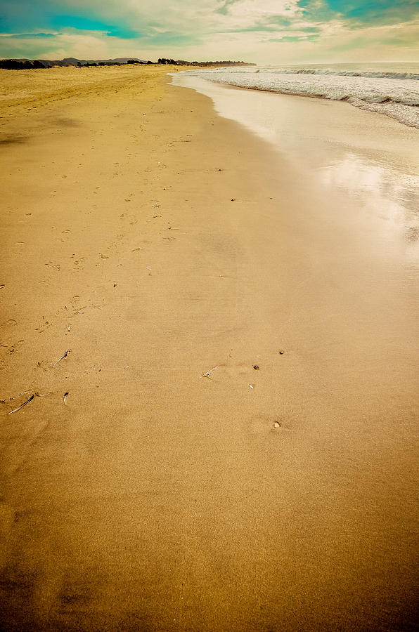Nature Photograph - Sandy Beach with Blue Horizon by Lynn Langmade