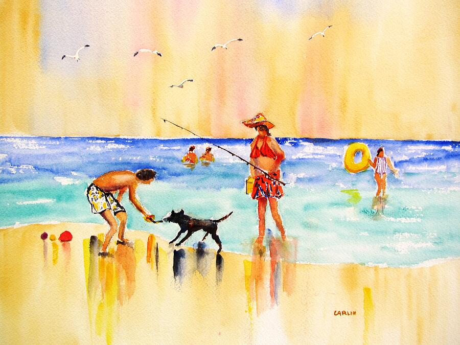 Sandy Dog at the Beach Painting by Carlin Blahnik CarlinArtWatercolor