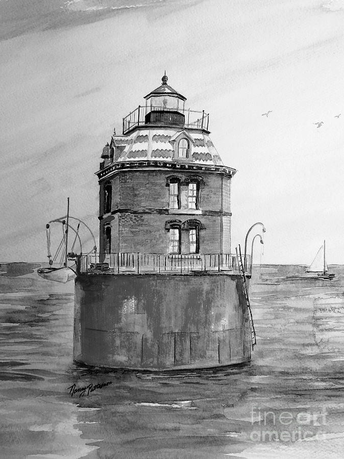 Black And White Painting - Sandy Point Light In Gray  by Nancy Patterson
