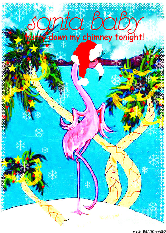 Flamingo Mixed Media - Santa Baby flamingo by Lizi Beard-Ward