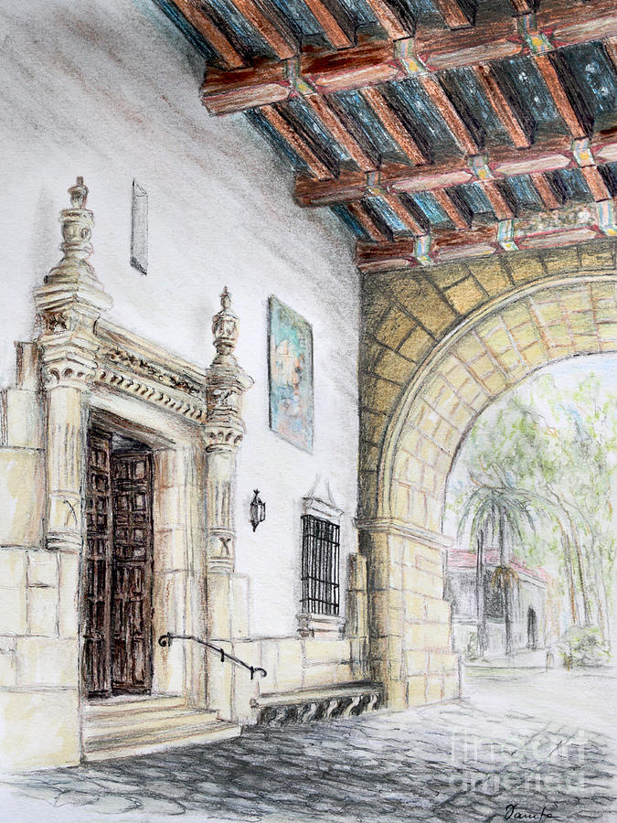 Santa Barbara Courthouse Arch Drawing by Danuta Bennett