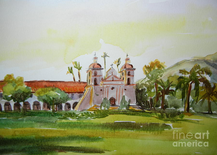 Santa Barbara Mission Painting by Oana  Godeanu