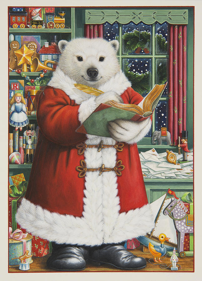 Santa Bear Painting by Lynn Bywaters