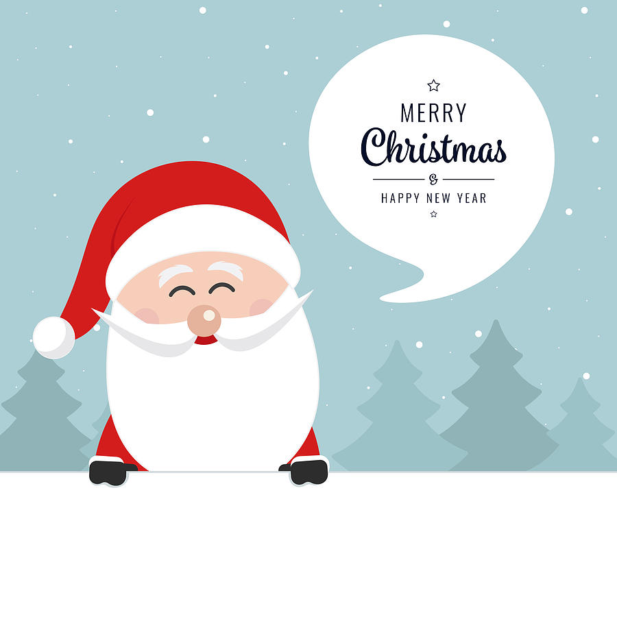 Santa Claus Banner Merry Christmas Greeting Speech Bubble Text Winter Landscape Background