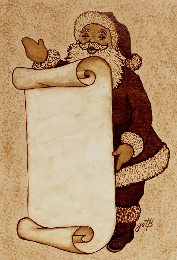 Christmas Cards Painting - Santa Claus Wishlist original coffee painting by Georgeta  Blanaru