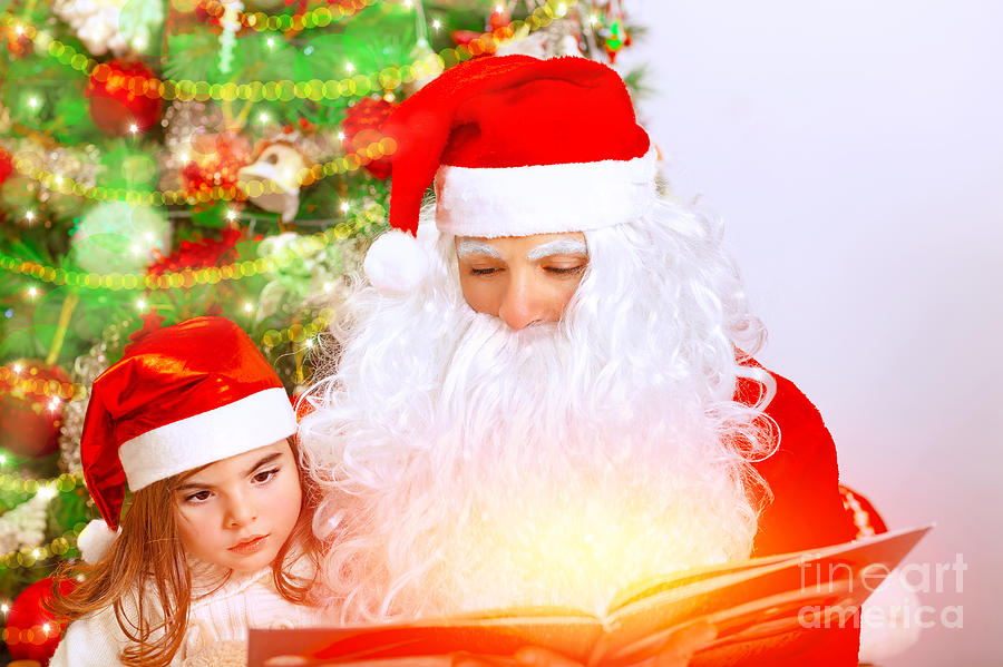 Santa Claus with cute granddaughter Photograph by Anna Om
