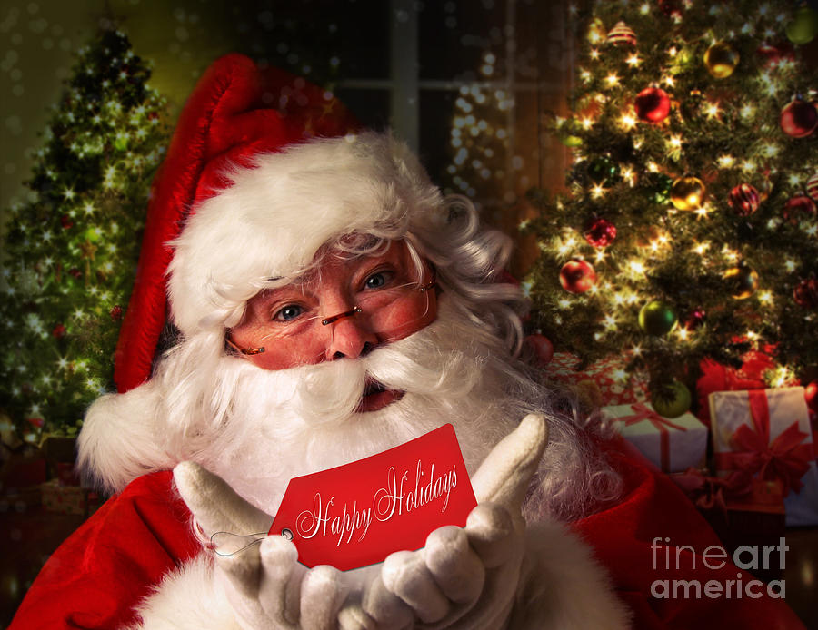 Santa Claus with holiday background Photograph by Sandra Cunningham
