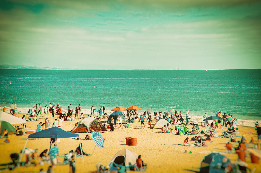 Summer Photograph - Santa Cruz Beach with Crowds on Hot Summer Day by Lynn Langmade