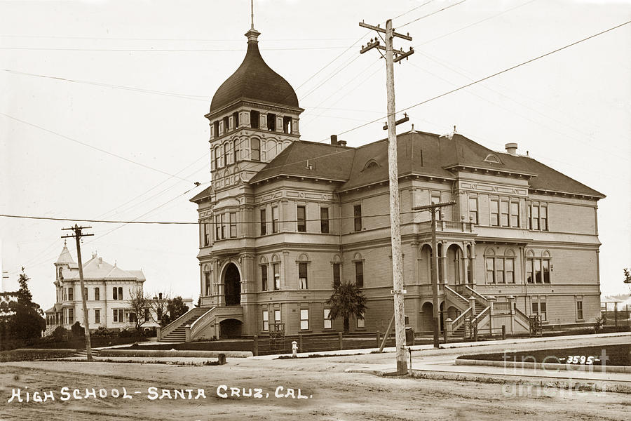 Santa Cruz Photograph - Santa Cruz High School on Walnut Street. Circa 1910 Photo by Besaw by Monterey County Historical Society