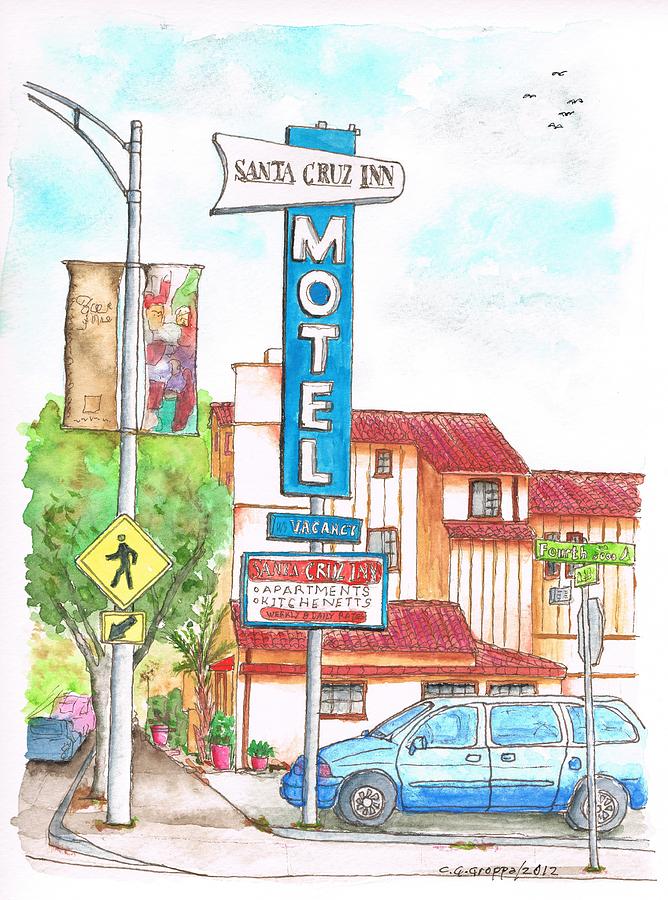 Santa Cruz Inn Motel in Riverside - California Painting by Carlos G Groppa