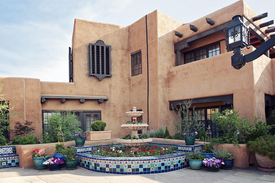 Santa Fe Adobe House with Fountain Photograph by Ivanastar