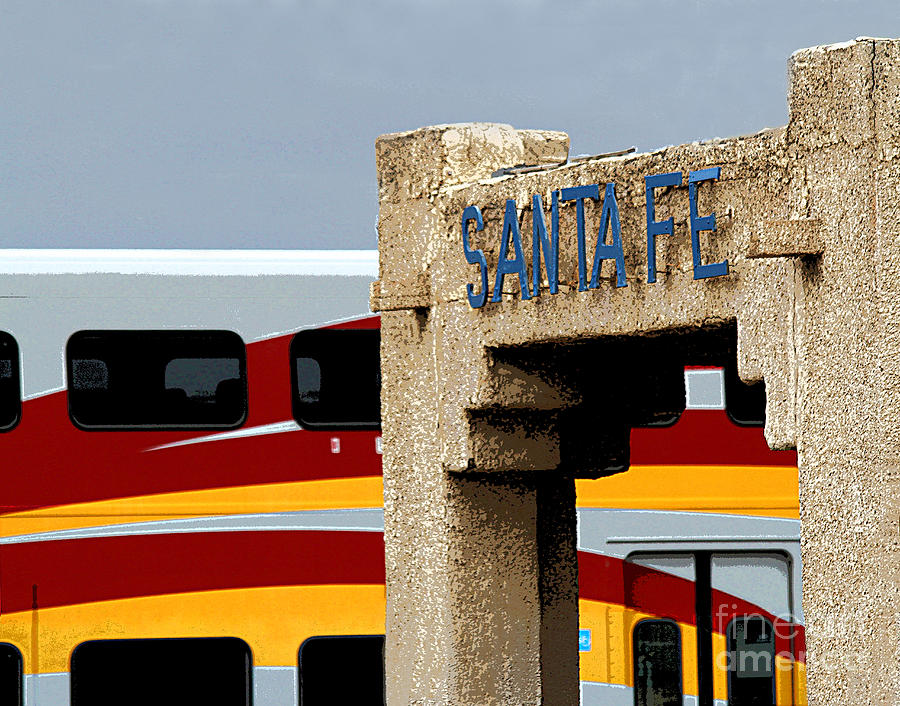 Santa Fe Photograph - Santa Fe Depot and Rail Runner Express by Catherine Sherman
