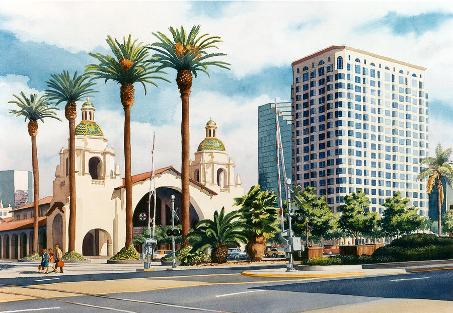 Santa Fe Painting - Santa Fe Depot San Diego by Mary Helmreich