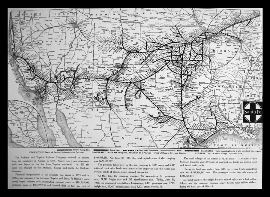 Santa Fe Railroad Map Bw Photograph By Thomas Woolworth