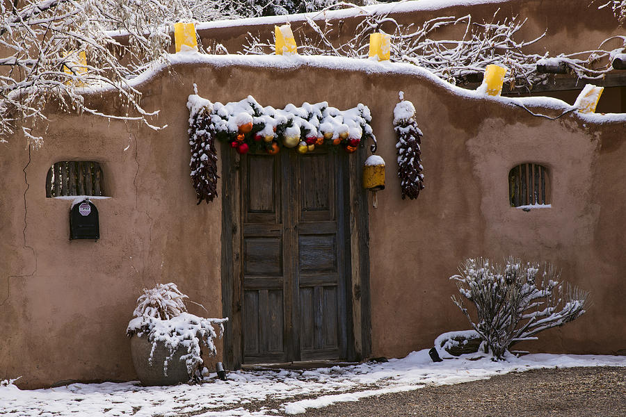Santa Fe Style Southwestern Adobe door Photograph by Dave Dilli