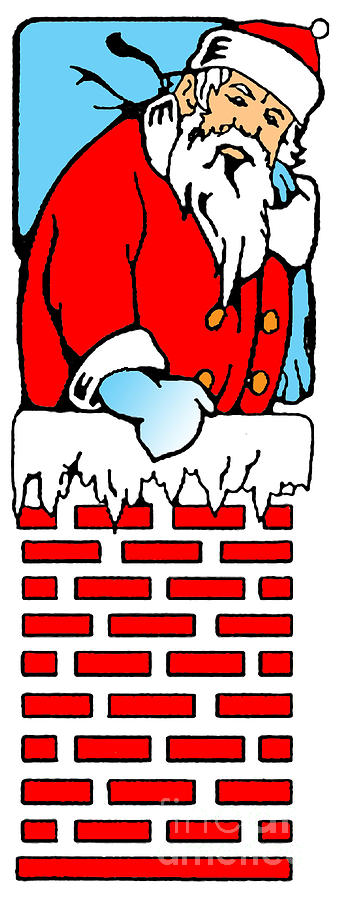 Santa goes down the chimney. Digital Art by Art MacKay