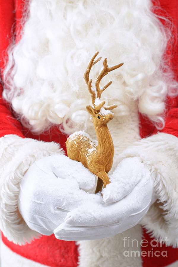 Santa Claus Photograph - Santa Holding Reindeer Figure by Amanda Elwell