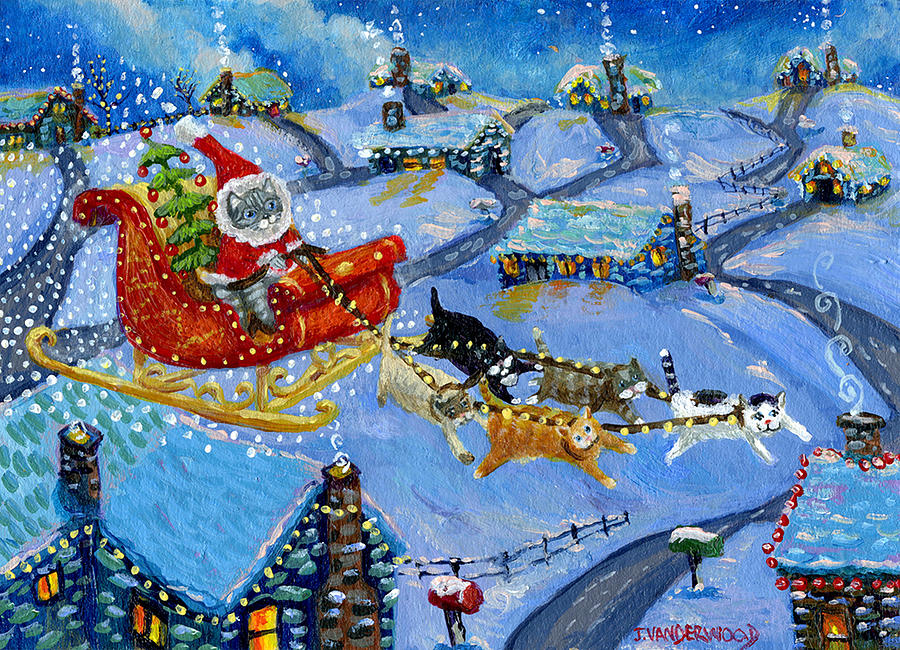 Santa Kittys Sleigh Painting by Jacquelin L Vanderwood Westerman