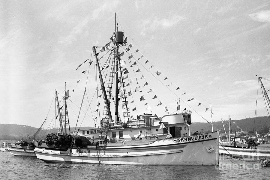 Boat Photograph - purse seiner Santa Lucia in Monterey Harbor 1949 by Monterey County Historical Society