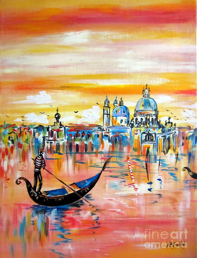 Santa Maria della Salute and the Gondola in Venice Painting by Roberto Gagliardi