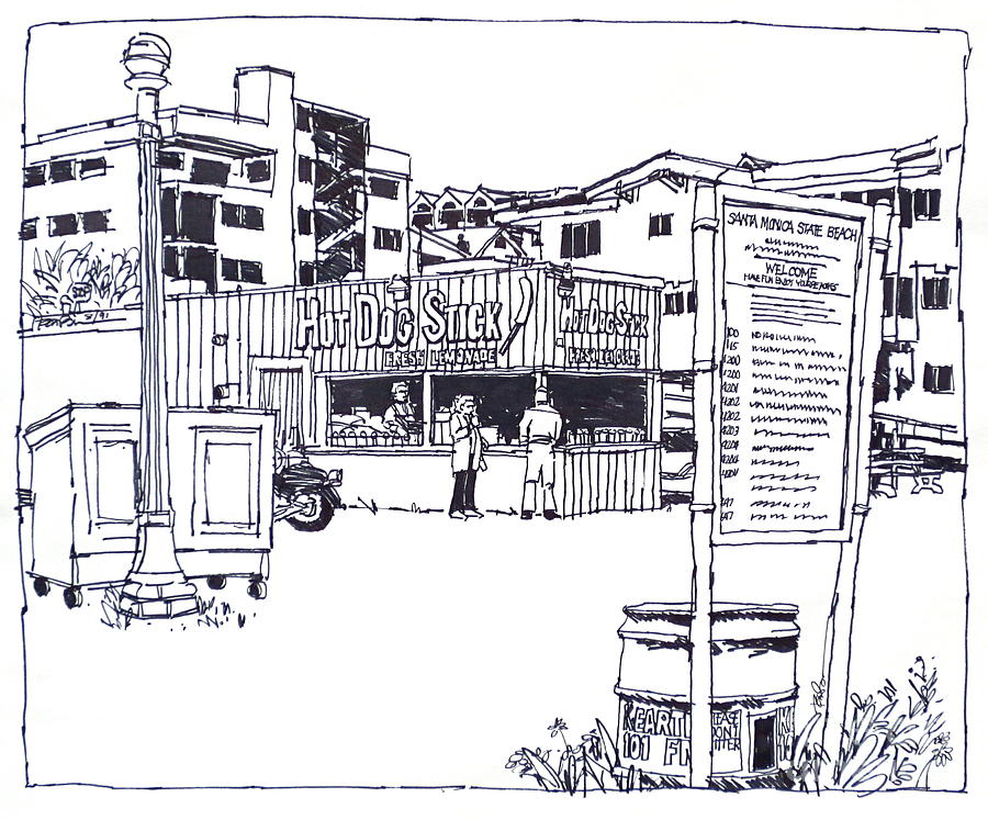 Santa Monica Beach Hot Dog Stand  Drawing by Robert Birkenes