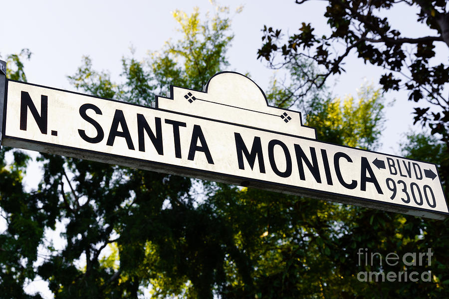 Beverly Hills Photograph - Santa Monica Blvd Street Sign in Beverly Hills by Paul Velgos