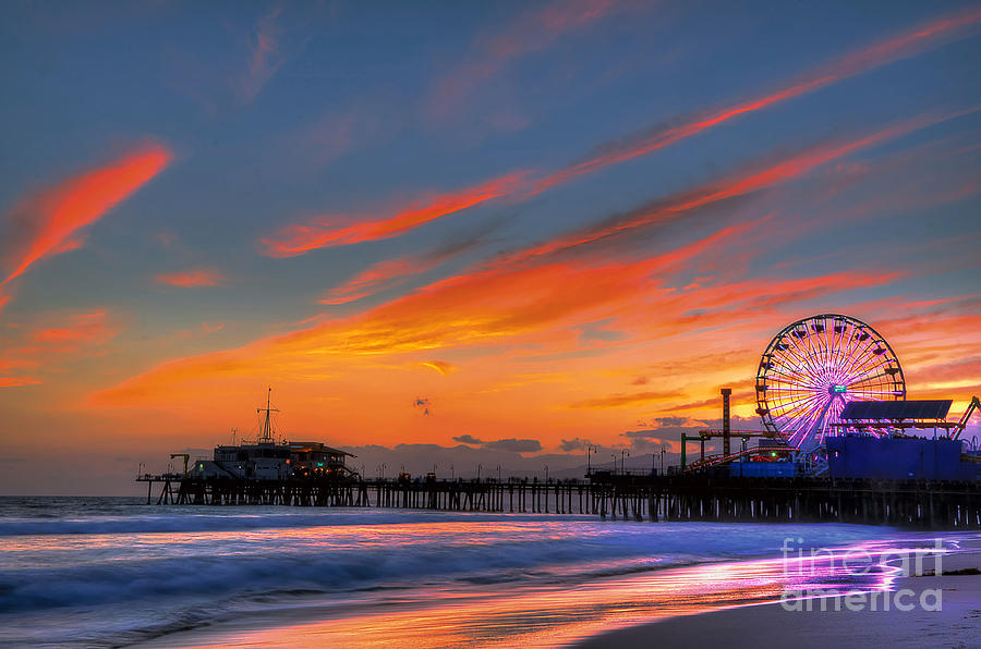 Santa Monica Pier at Dusk Photograph by Eddie Yerkish