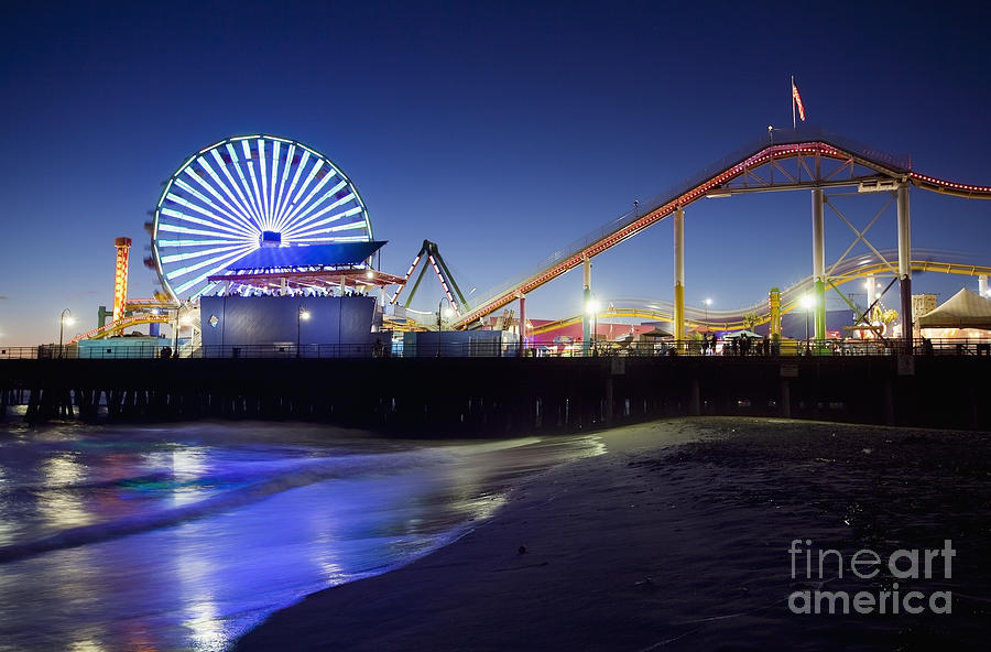 Santa Monica Pier at Night Photograph by Bryan Mullennix