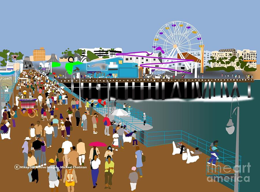 Santa Monica Pier Los Angeles Digital Art by Michael Chatman - Pixels