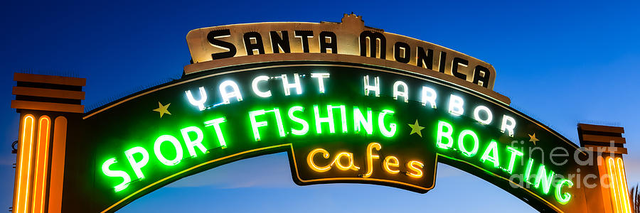 Santa Monica Photograph - Santa Monica Pier Sign Panorama Picture by Paul Velgos