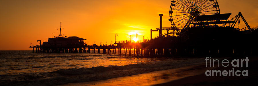 Los Angeles Photograph - Santa Monica Pier Sunset Panorama Photo by Paul Velgos