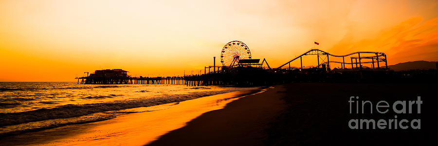 Los Angeles Photograph - Santa Monica Pier Sunset Panorama Picture by Paul Velgos