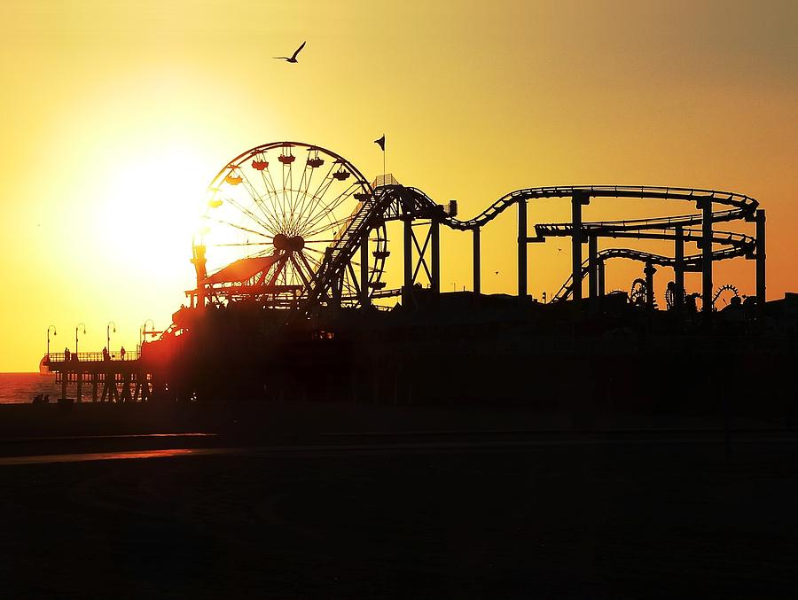 Santa Monica Pier Sunset Photograph by Steve Ondrus
