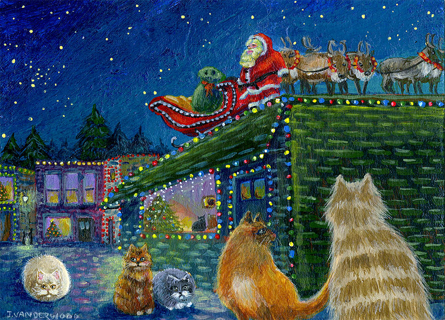 Santa on the Roof Painting by Jacquelin L Westerman