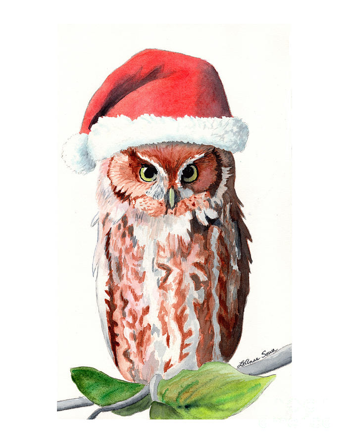 Santa Owl Painting by LeAnne Sowa
