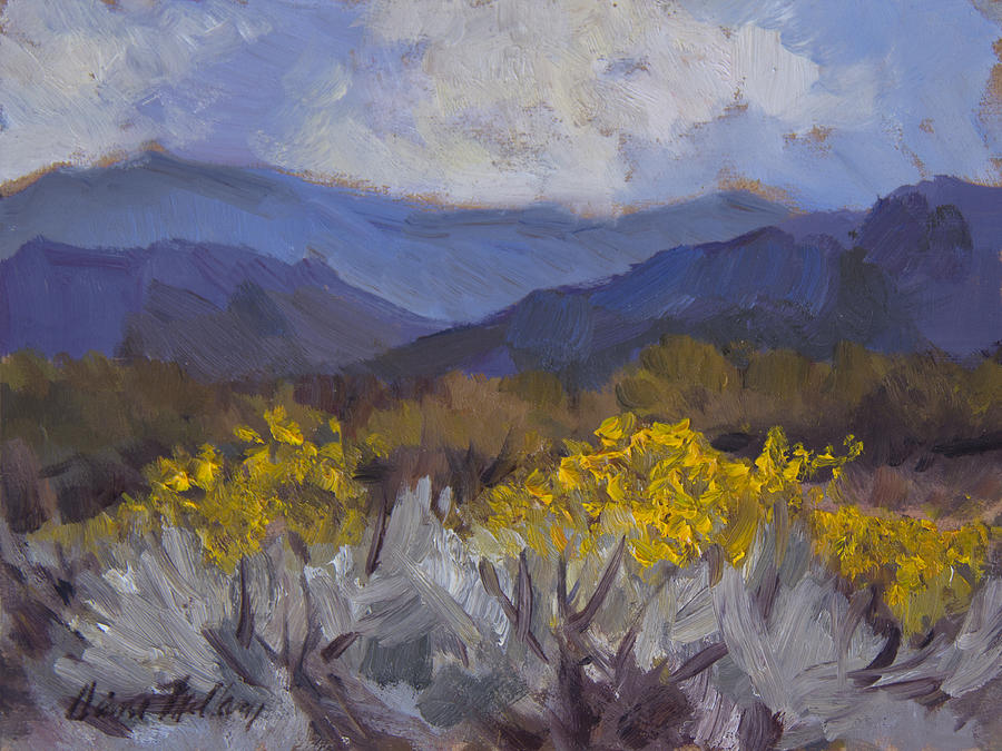 Santa Rosa Mountains and Desert Marigolds Painting by Diane McClary