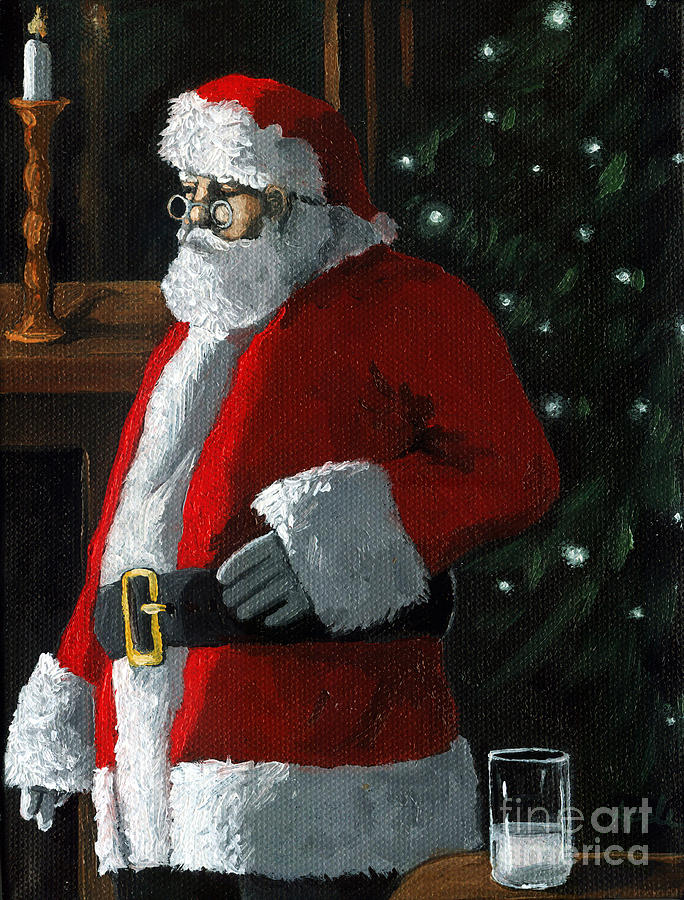 SANTA VISIT Christmas Fantasy  Painting by Linda Apple