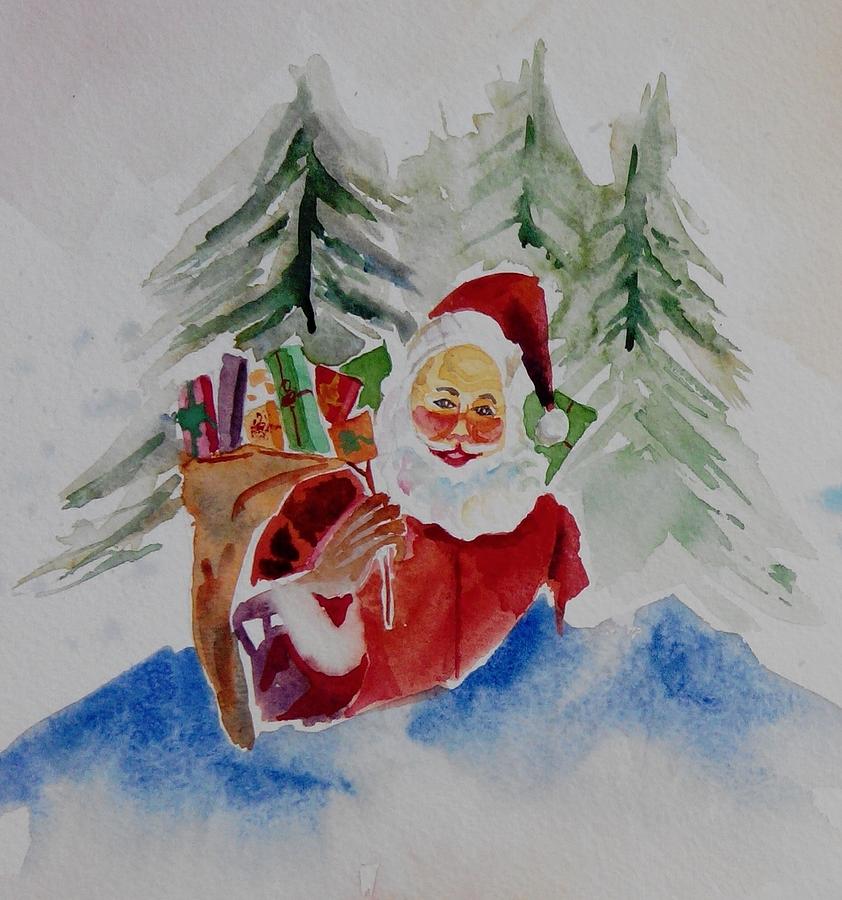 Christmas Painting - Santa with gifts  by Geeta Yerra
