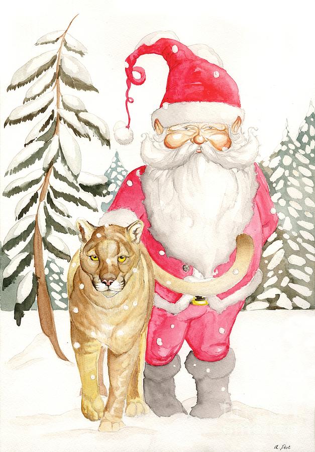 Christmas Painting - Santa With Kitty by Adam Peot