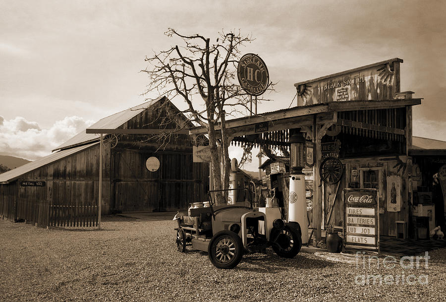 Santa Ynes Gas Station    Sepia Photograph by J L Woody Wooden