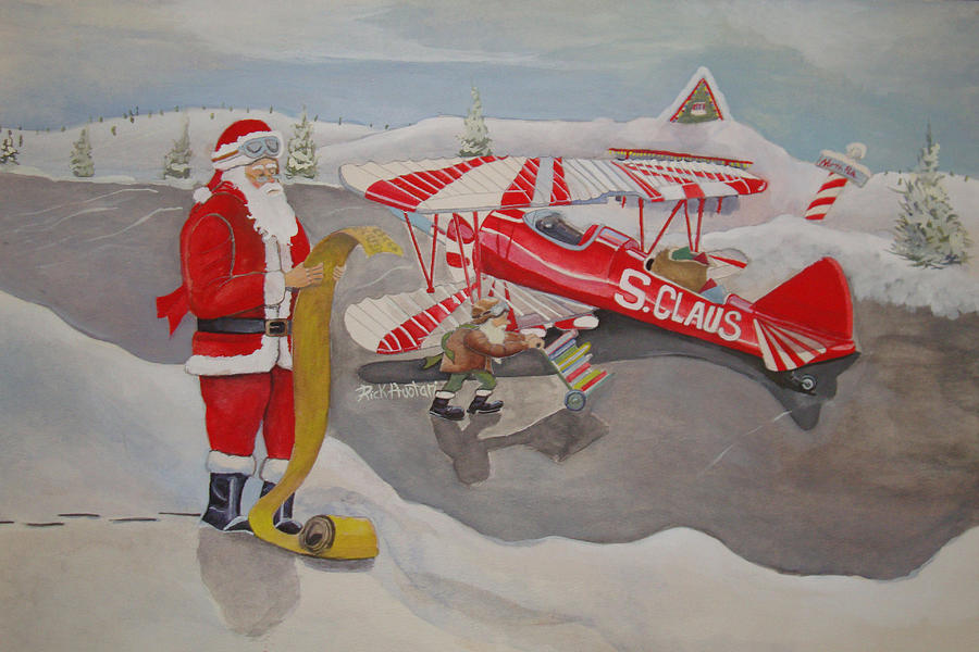 Santa Painting - Santas Airport by Rick Huotari