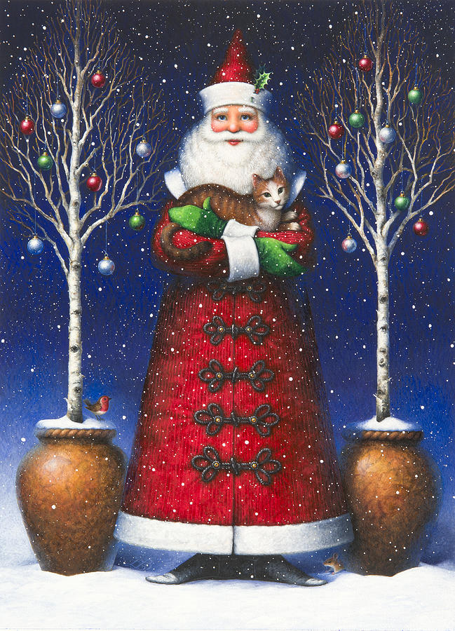 Santas Cat Painting by Lynn Bywaters